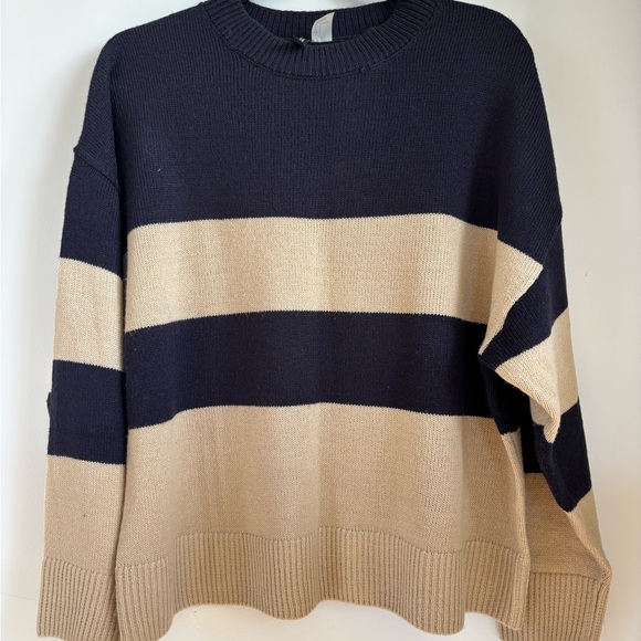 Divided Sweaters - Divided Navy and Tan Striped Sweater